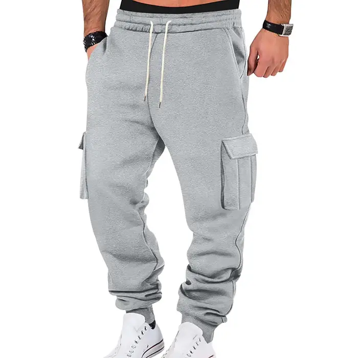 Pantaloni casual sportivi invernali da uomo, pantaloni sportivi multitasche da lavoro da uomo, pantaloni della tuta XL colore grigio chiaro