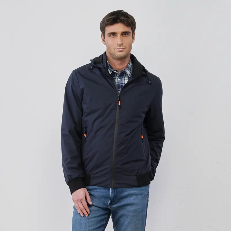 WITH SMITH Giacca blu sportiva da uomo in tessuto tecnico con tasche e cappuccio