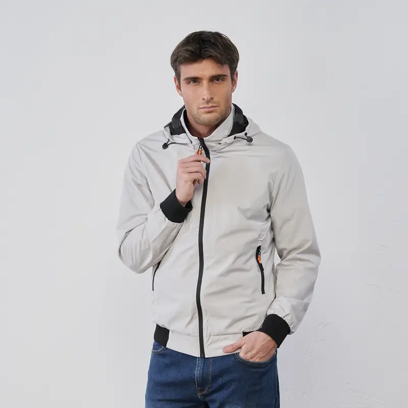 WITH SMITH Giacca grigia sportiva da uomo in tessuto tecnico con tasche e cappuccio