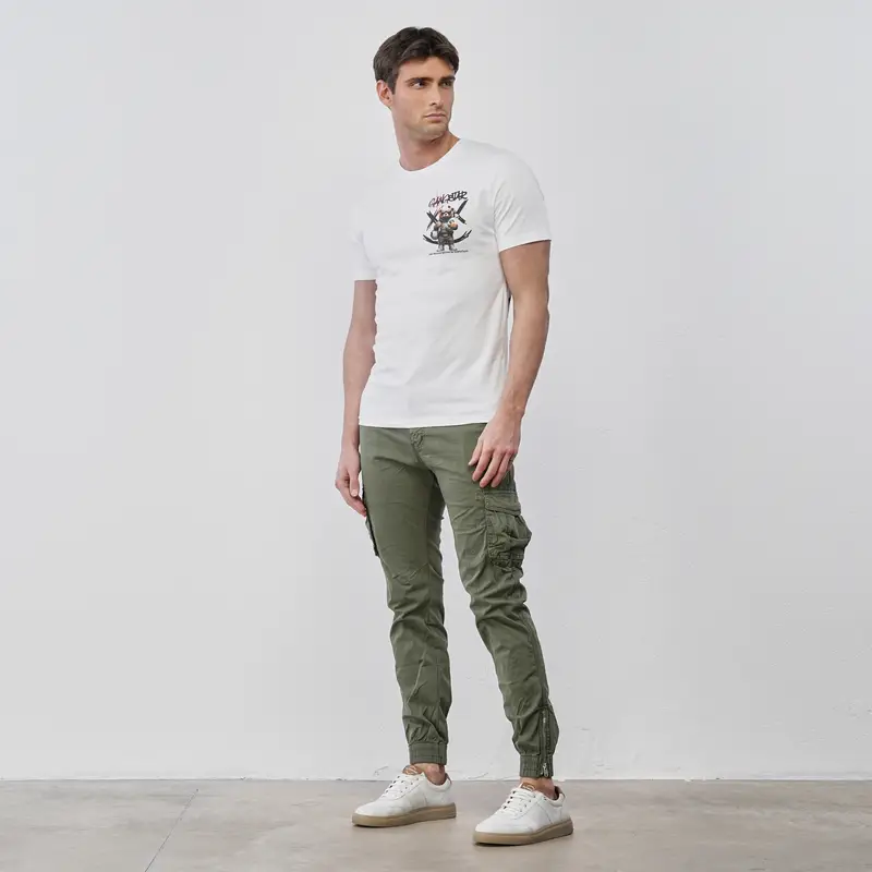 WITH SMITH Pantaloni verdi da uomo con tasconi e polsini con zip