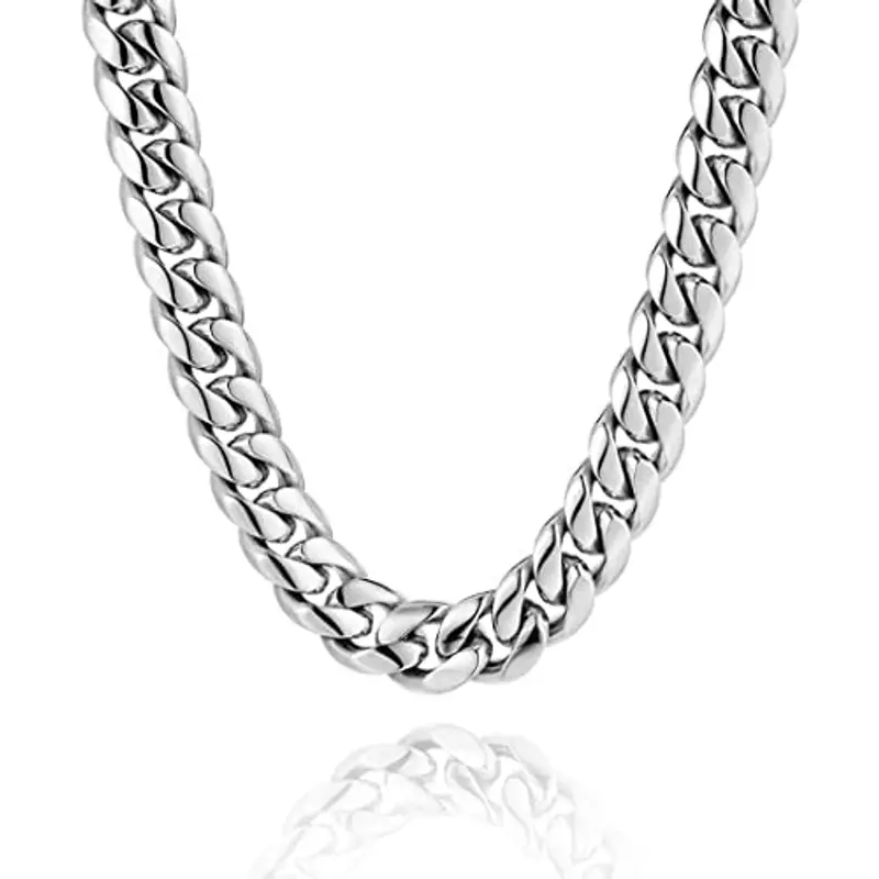 WJIAEER Catena da Uomo in Acciaio Inossidabile Collana Cubana 10mm Sei Taglio Laterale Lunghezza 50 cm Festa del Papà Regali di Compleanno