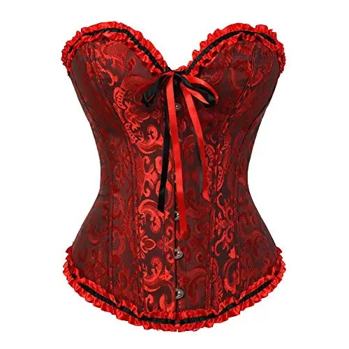 WLFFW Bustino Corsetto Donna Elegante Corpetto Casual Satin Floreale (EU(42-44) 3XL, Dark Rosso)