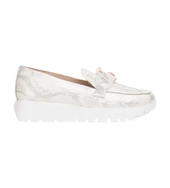 per donna A-2444_3839_6284 Mocassini in pelle con rosa bianca (41), Bianco, 3 a 5cm, Nessuno, Casual
