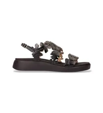 Wonders per donna C-6551 Sandali Loaf in pelle nera, Nero, 3 a 5cm, Fibbia, Casual