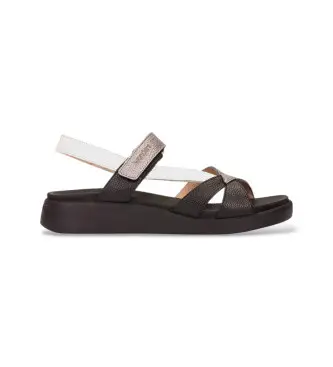 Wonders per donna C-6552 sandali con croce nera multicolore, Pelle, Nero, Basso, Velcro, Casual