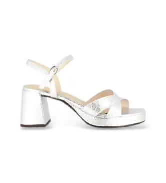 Wonders per donna G-6820 Scarpe con collo del piede incrociato in argento, 3 a 5cm, Fibbia, Casual, Da sera