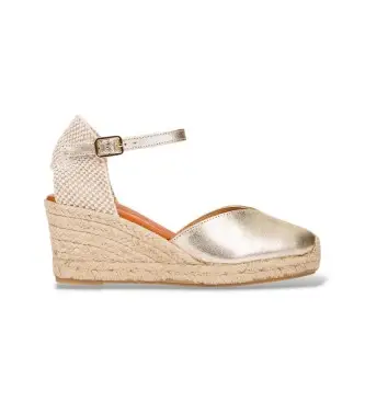 Wonders per donna YD-SI685 Espadrillas con zeppa dorata, Pelle, Basso, 3 a 5cm, Fibbia, Casual