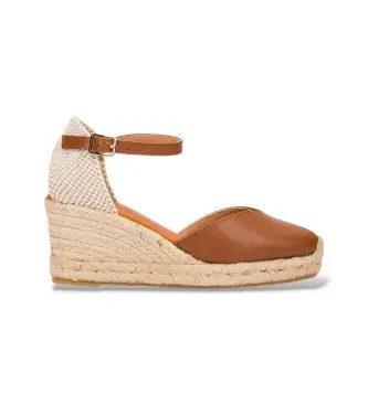 Wonders per donna YD-SI685 Espadrillas in pelle liscia marrone, 5 a 8cm, Fibbia, Casual Cammello