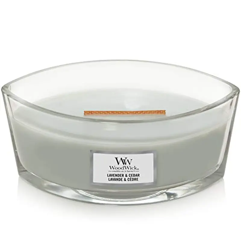 Woodwick Candela profumata Ellispe con stoppino crepitante, Lavanda e Cedro, Durata della fragranza: fino a 50 ore
