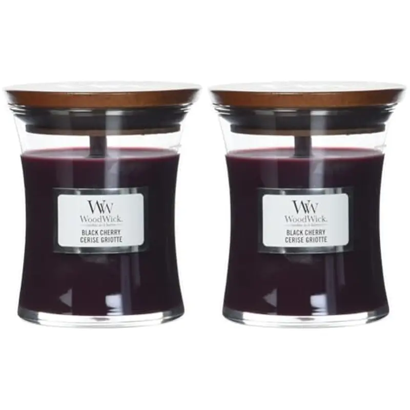 Woodwick Candela profumata Hourglass mini con stoppino crepitante | Amarena | Durata della fragranza: fino a 20 ore