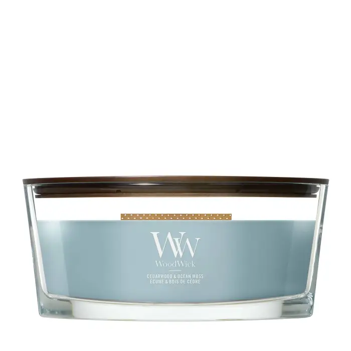 Woodwick Ellipse Candles Cedarwood & Ocean Moss 453g - Candela Profumata
