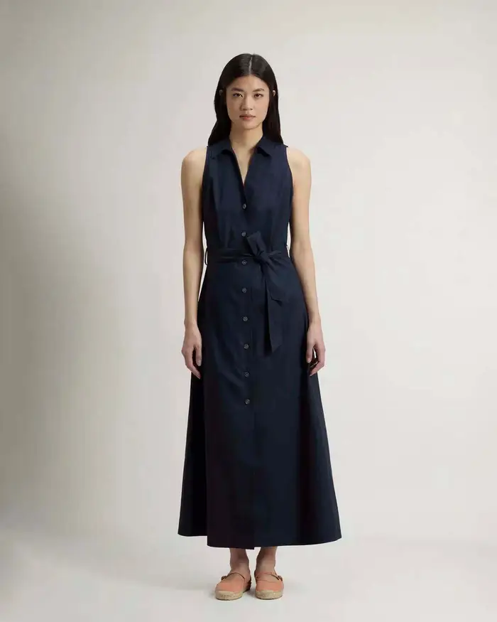 Abito chemisier smanicato Woolrich blu scuro in cotone con cintura