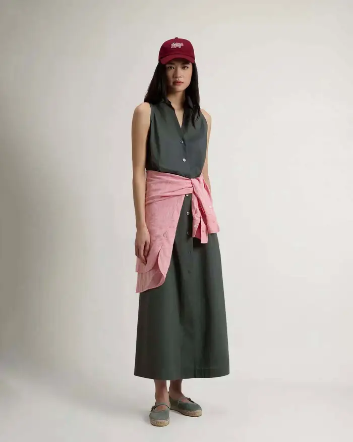 Abito chemisier smanicato Woolrich verde in cotone con cintura