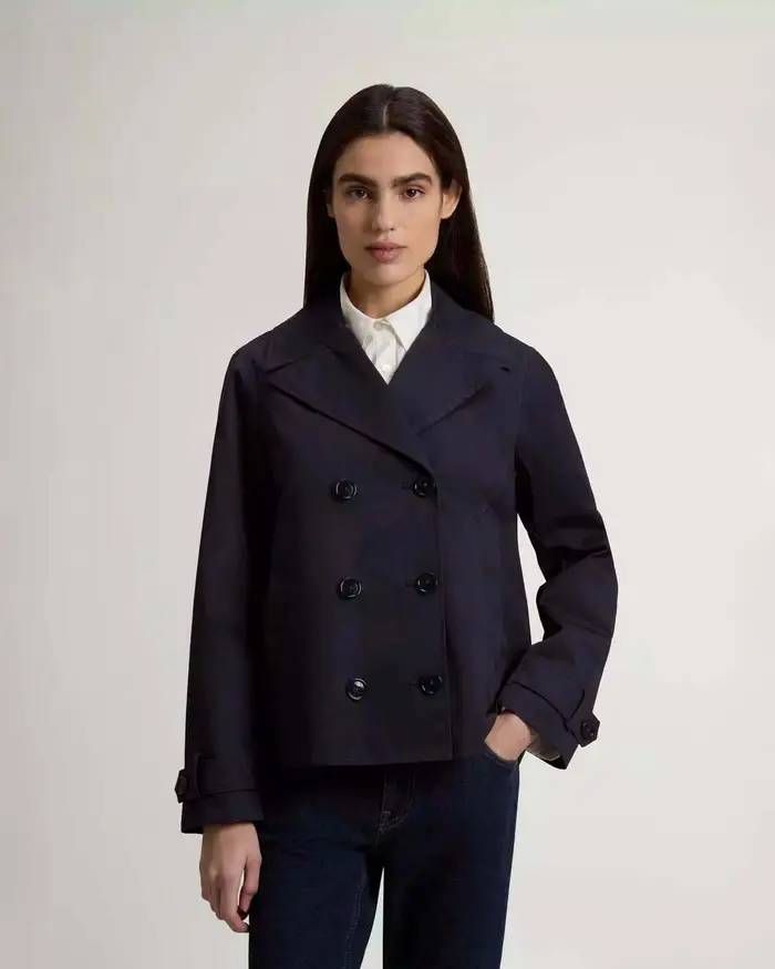 Caban doppiopetto Woolrich blu in cotone idrorepellente