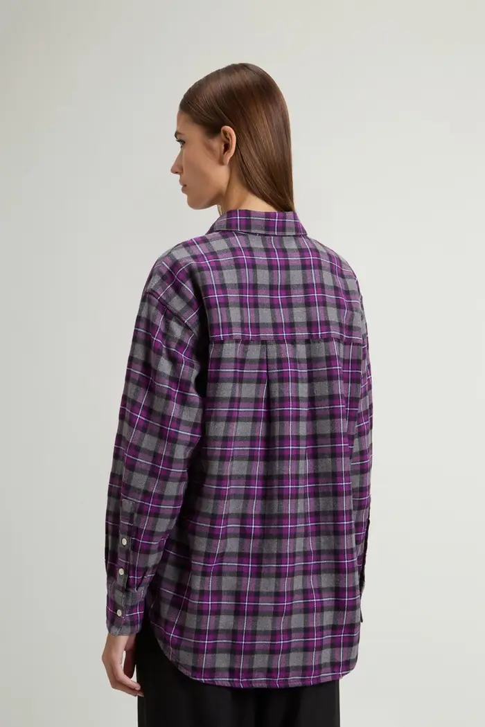 donna Camicia a quadri in flanella di puro cotone Lilla Purple Check