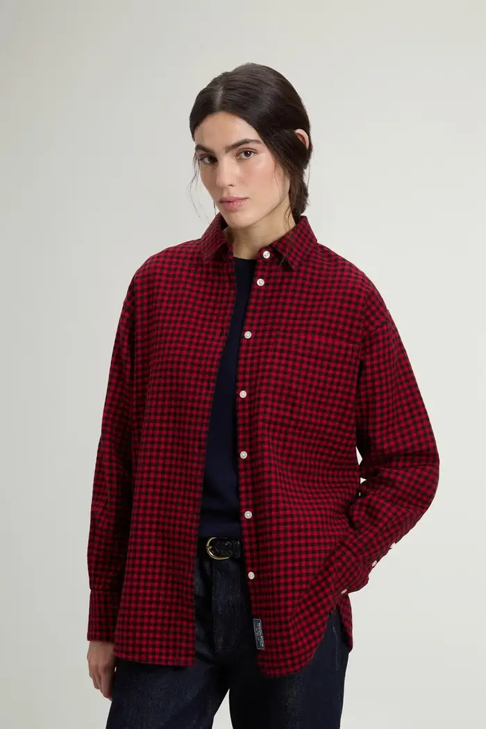donna Camicia a quadri in flanella di puro cotone Rosso Red Micro Buffalo