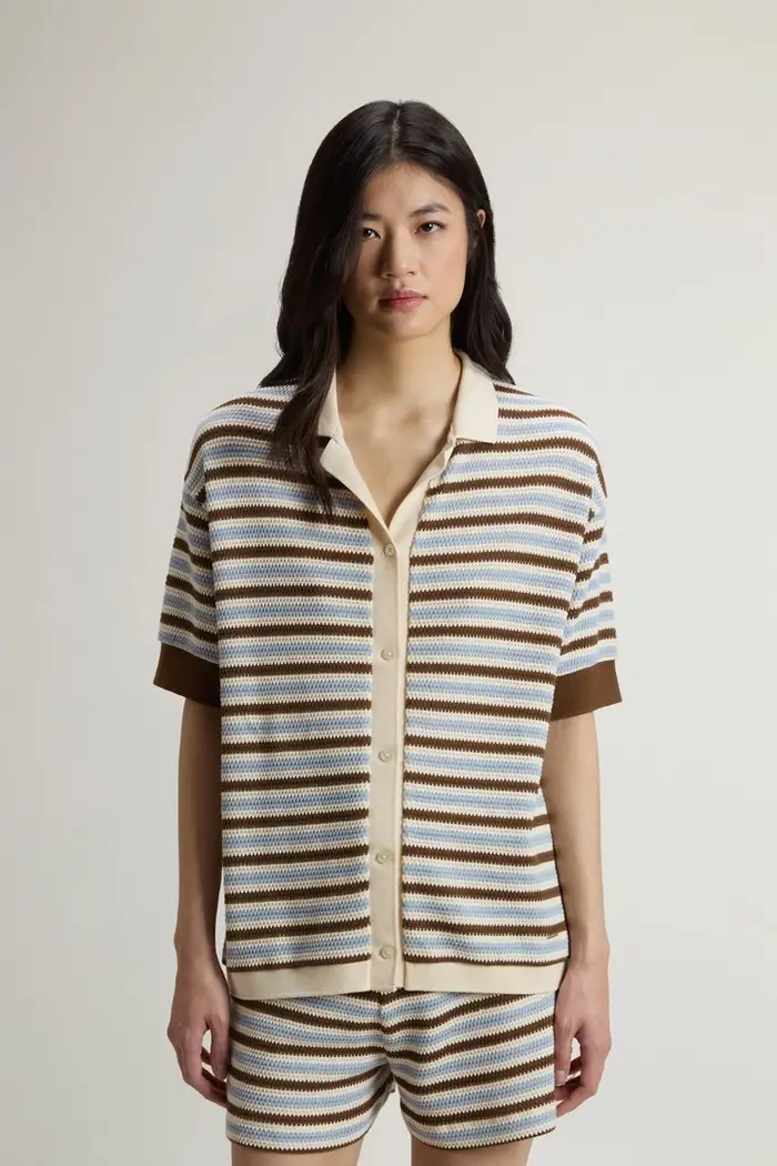 Woolrich donna Camicia in jersey di misto cotone a righe Multicolore Acorn Stripe