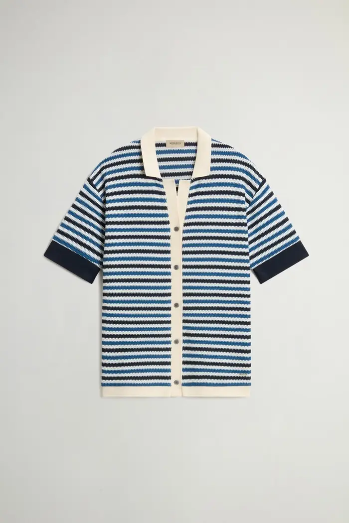 Woolrich donna Camicia in misto cotone a righe Multicolore Melton Blue Stripe