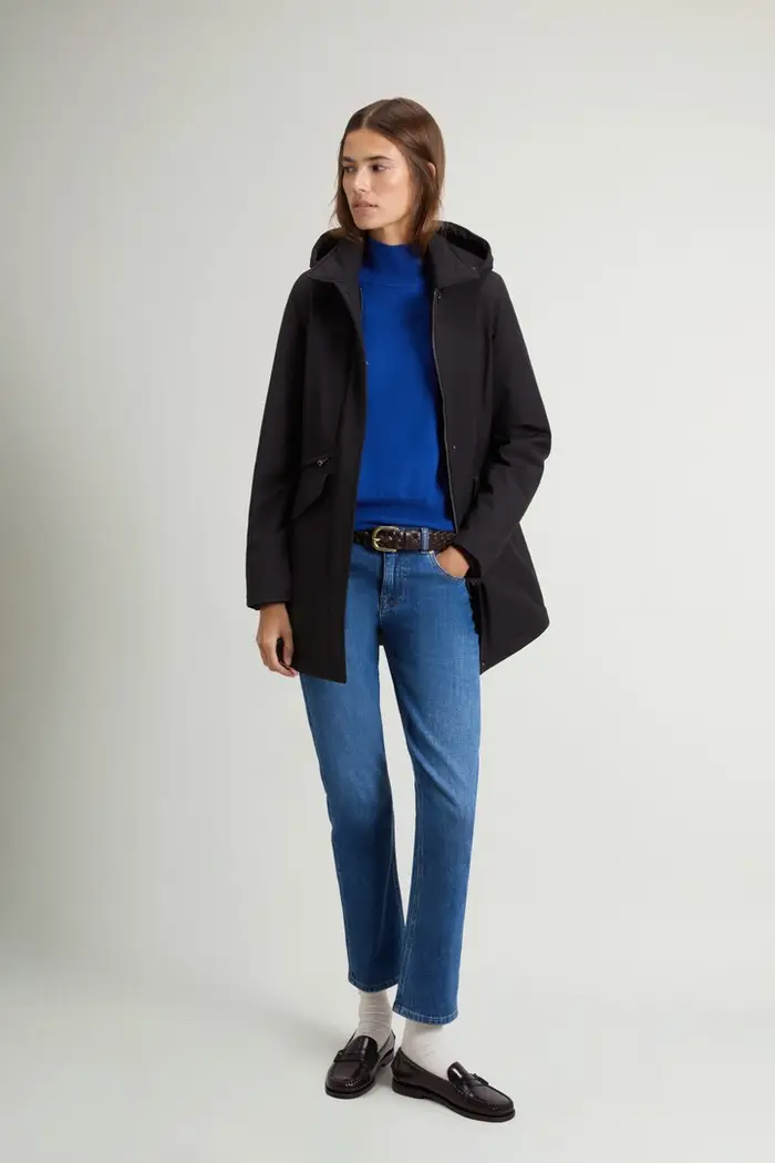 donna Cappotto in Light Stretch con cappuccio rimovibile Nero Black