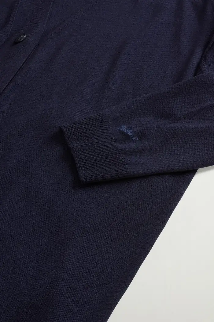donna Cardigan lungo in pura lana vergine Merino Blu Melton Blue