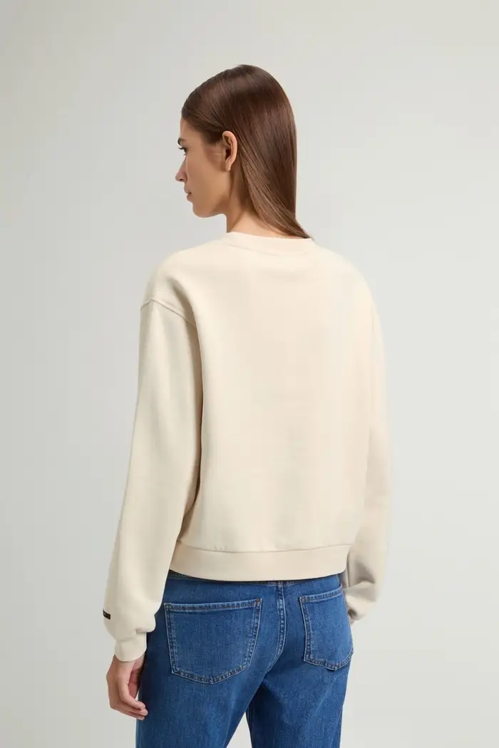 donna Felpa girocollo in puro cotone Bianco Milky Cream