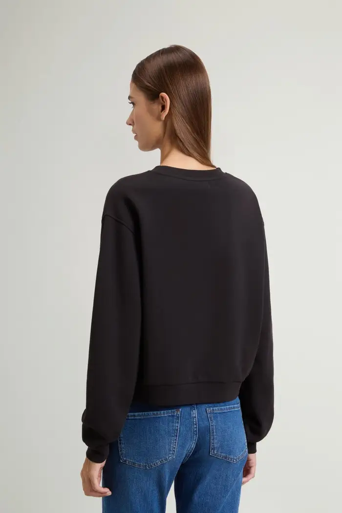 donna Felpa girocollo in puro cotone Nero Black