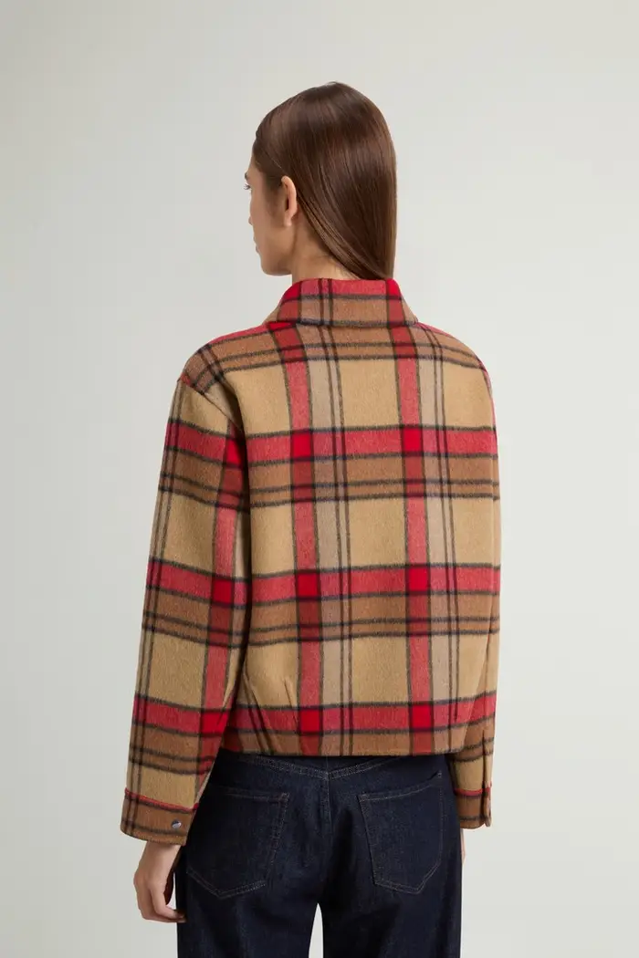 donna Giacca in misto lana doppiata Rosso Red Gold Khaki Check