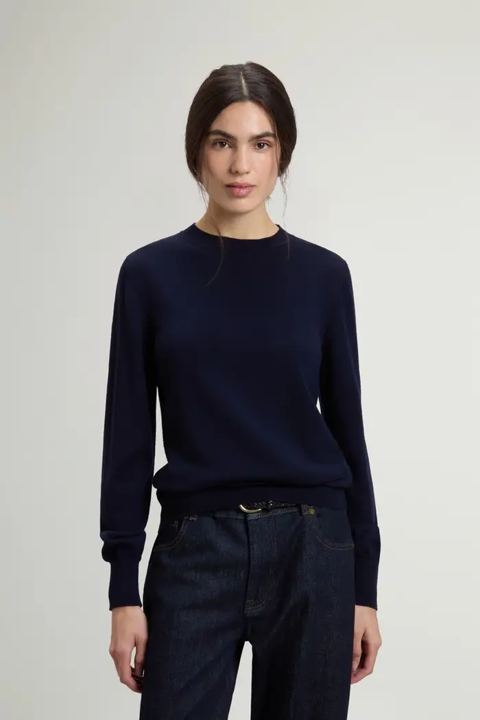 donna Maglione in pura lana vergine Merino Blu Melton Blue
