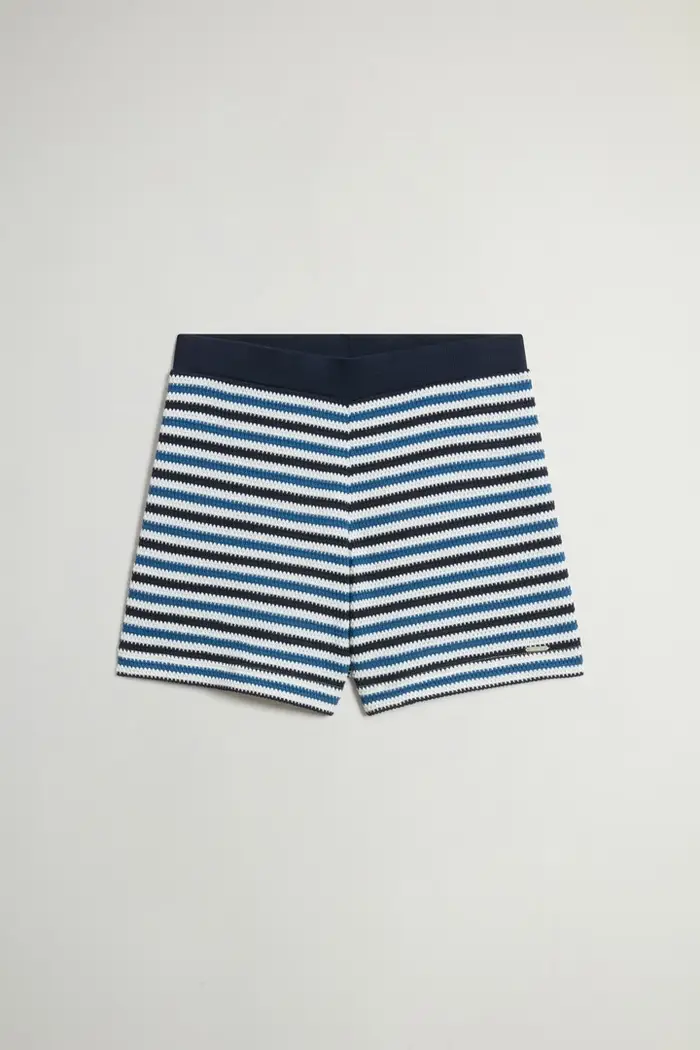 Woolrich donna Pantaloncini in misto cotone a righe Multicolore Melton Blue Stripe