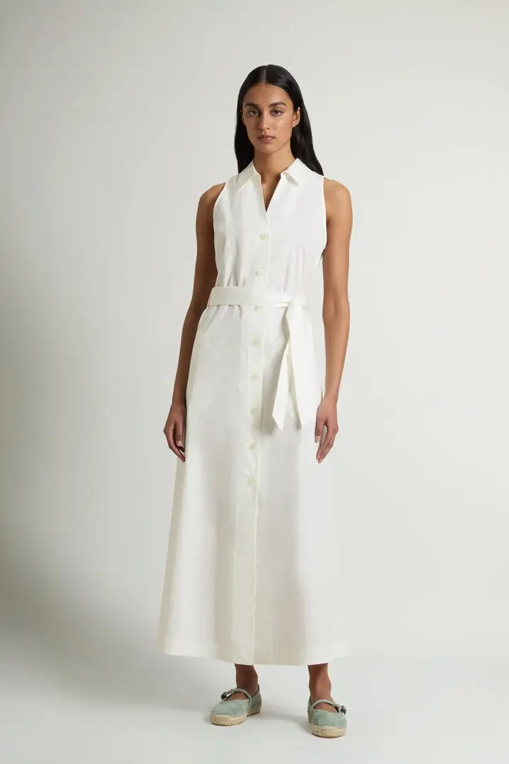 Woolrich donna Vestito chemisier in popeline di puro cotone con cintura Bianco Arctic White