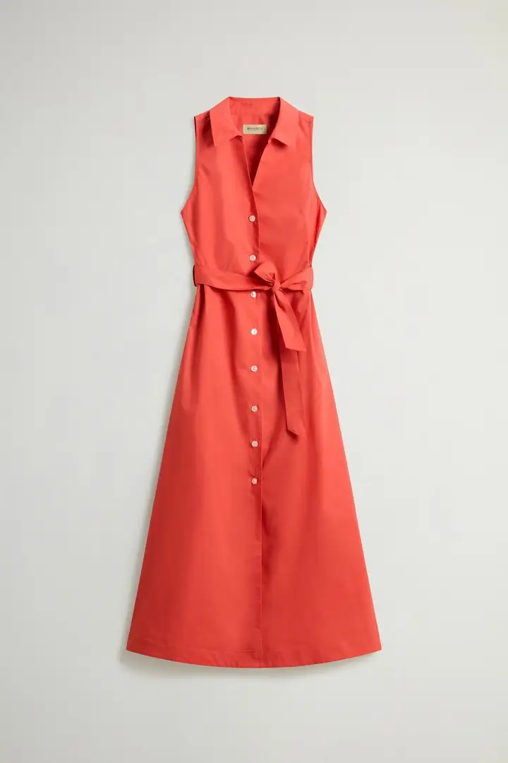 Woolrich donna Vestito chemisier in popeline di puro cotone con cintura Rosso Paprika