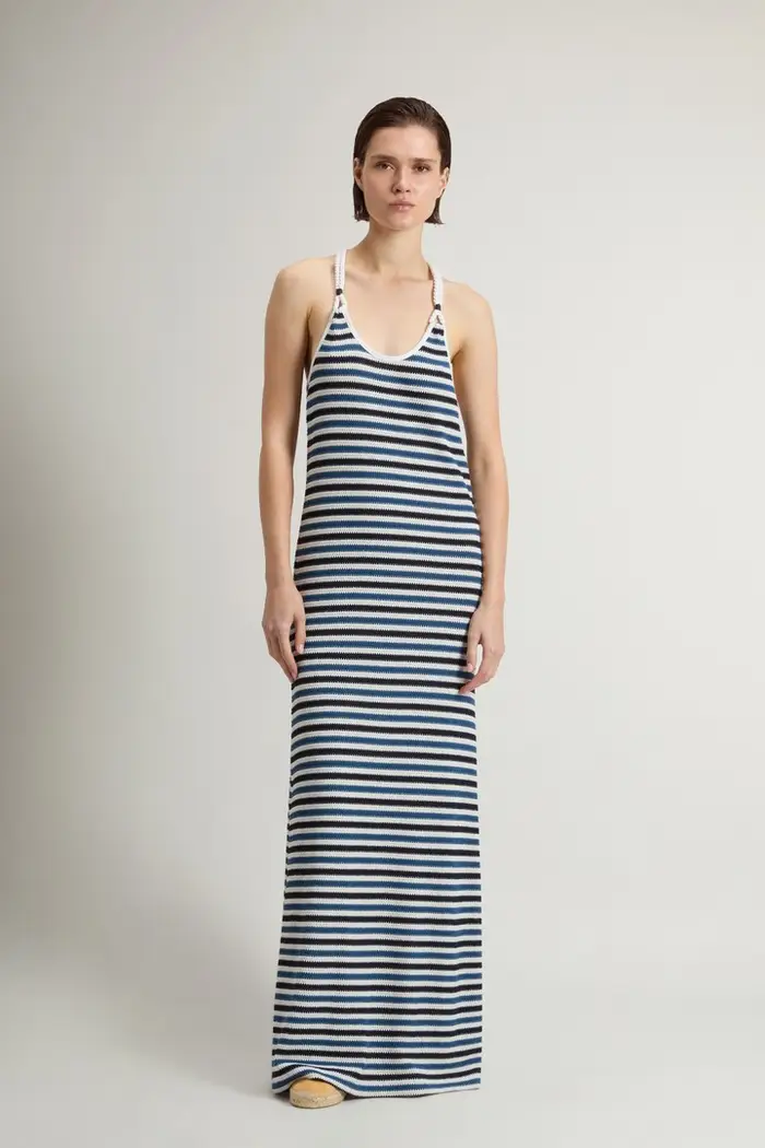 Woolrich donna Vestito in jersey di misto cotone a righe Multicolore Melton Blue Stripe