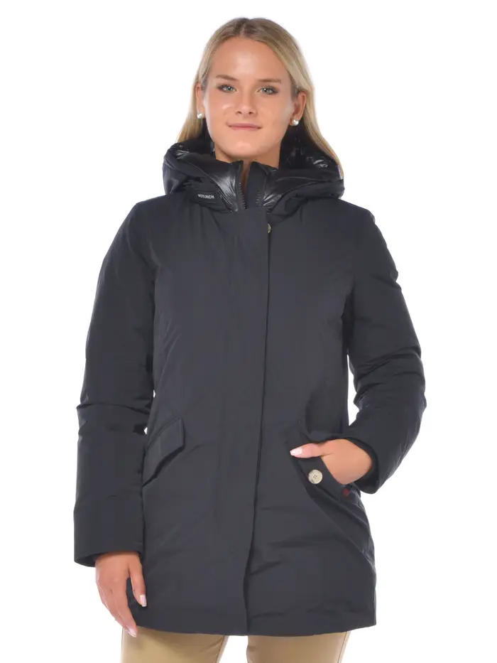 WOOLRICH giaccone donna imbottito con cappuccio NERO