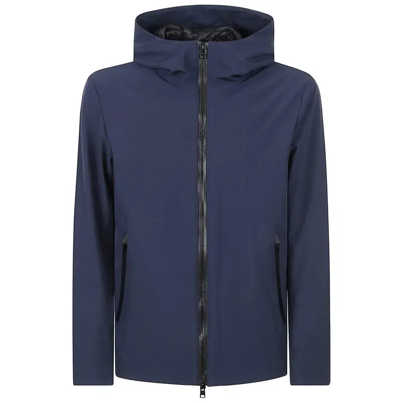 giubbino uomo impermeabile con cappuccio e zip blu