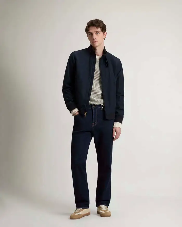 Woolrich Giubbino Sping Lewis bomber blu in tessuto light ramar di cotone