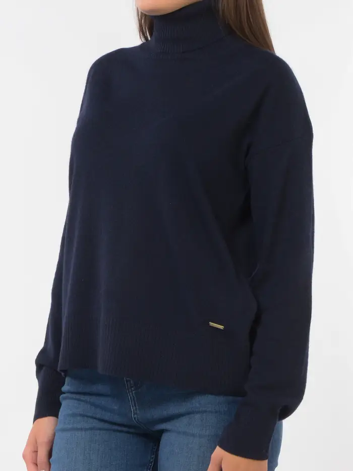 WOOLRICH maglia da donna in misto lana vergine con collo alto Blu