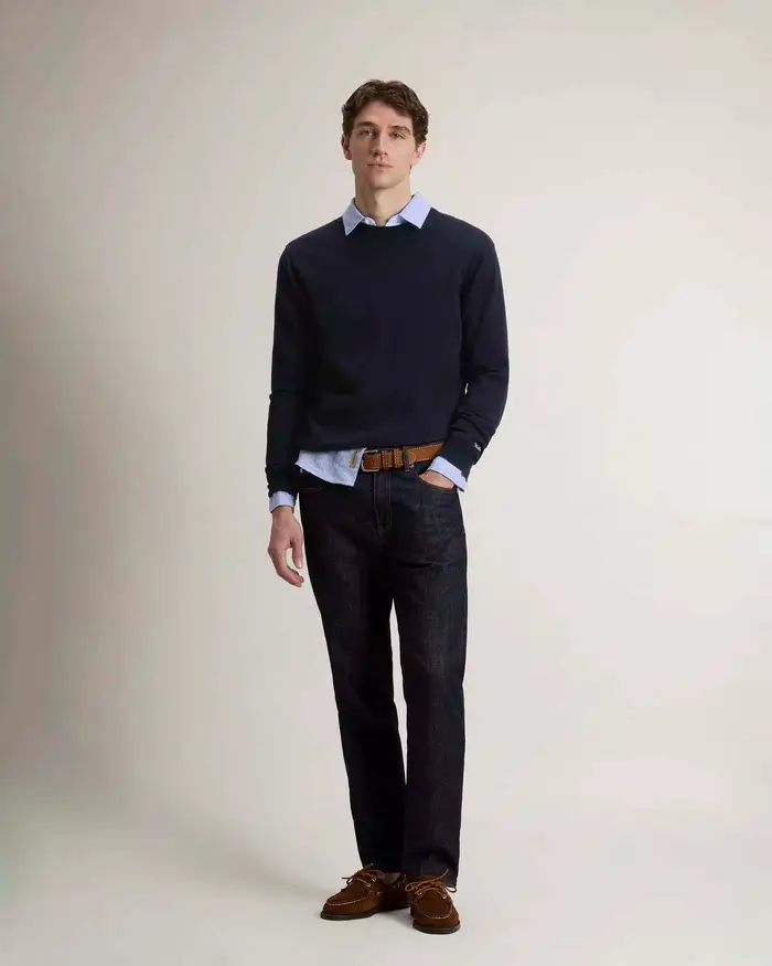Woolrich Maglia blu girocollo in puro cotone