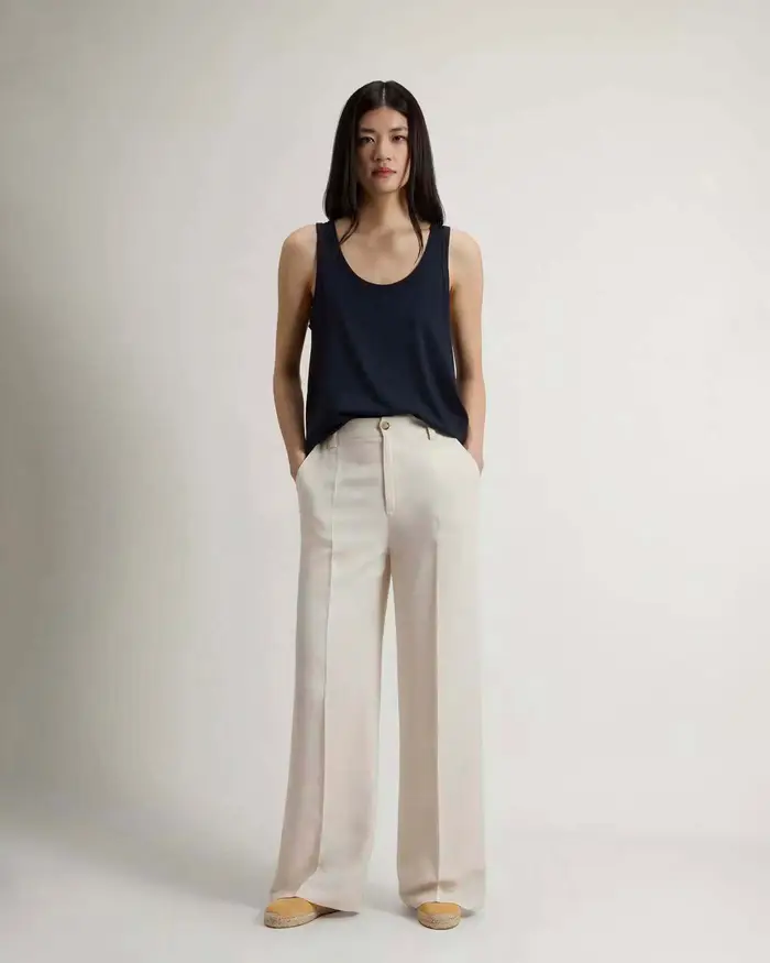 Pantaloni palazzo Woolrich gialli a vita alta in misto lyocell