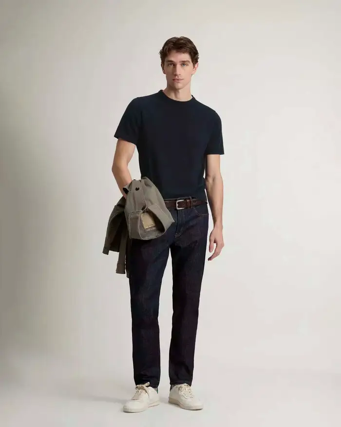 Woolrich T-shirt blu in maglia di cotone a mezze maniche