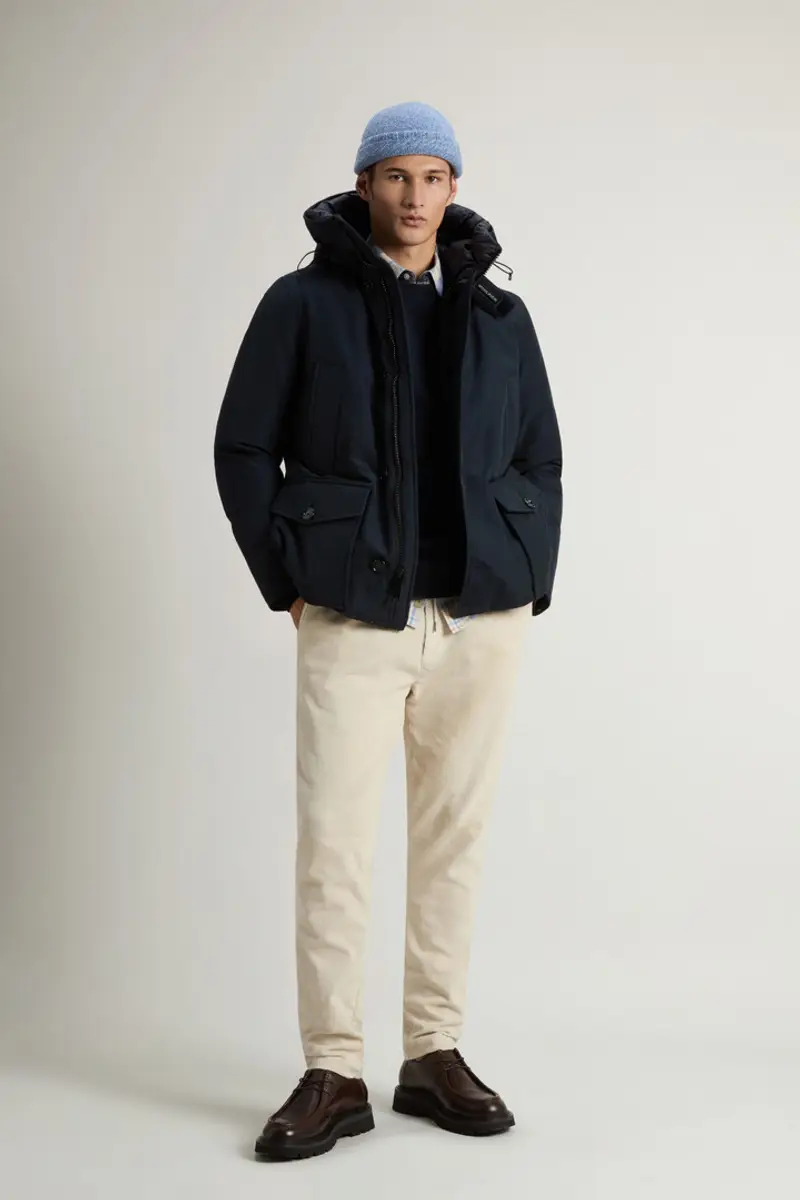 Woolrich Uomo Arctic Anorak in Ramar Cloth Blu Melton Blue