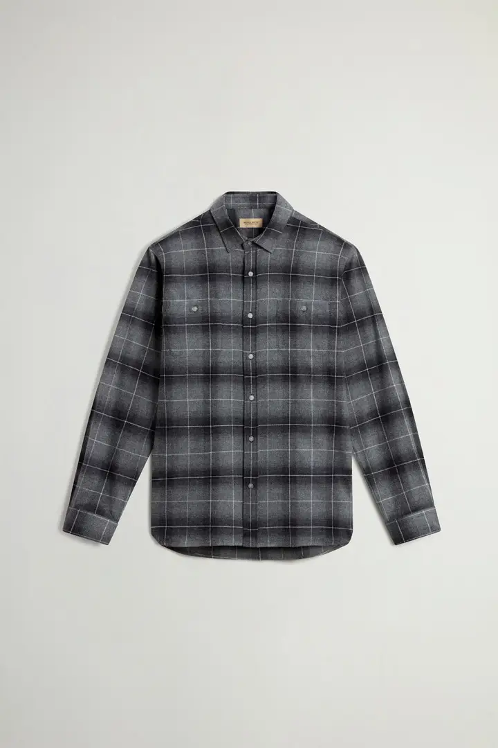 Woolrich Uomo Camicia a quadri in flanella di puro cotone Grigio Grey Check