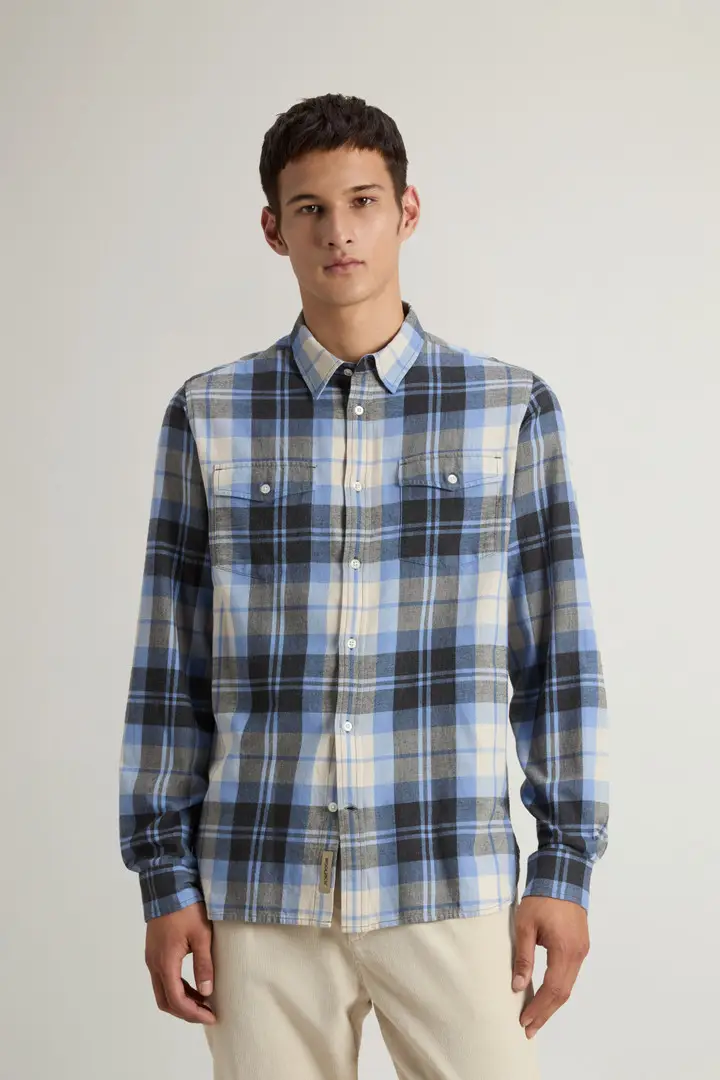 Woolrich Uomo Camicia a quadri in flanella di puro cotone Madras Blu Marine Black Watch