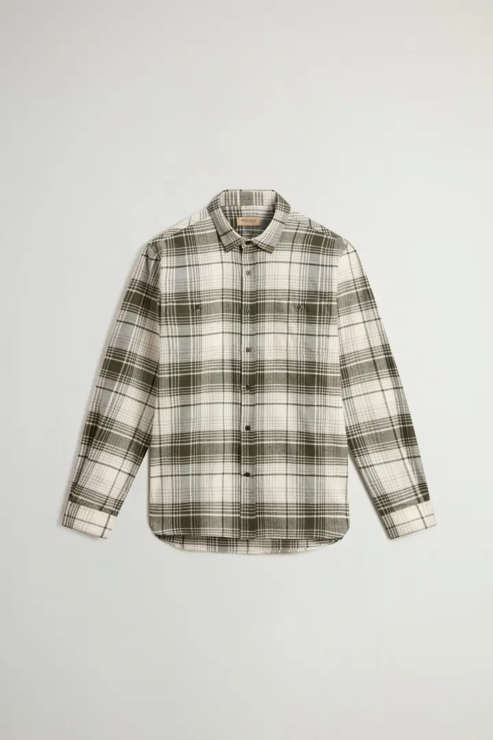 Woolrich Uomo Camicia a quadri in flanella di puro cotone Verde Green Check