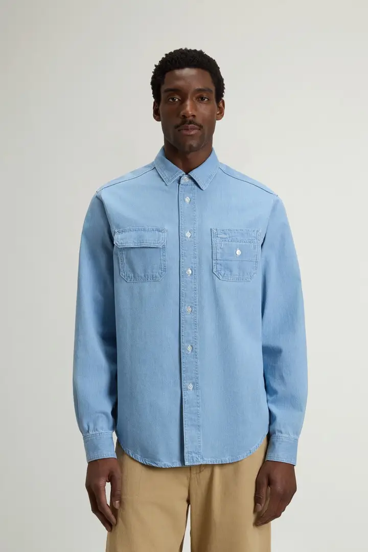 Woolrich uomo Camicia in denim leggero di puro cotone Blu Light Indigo