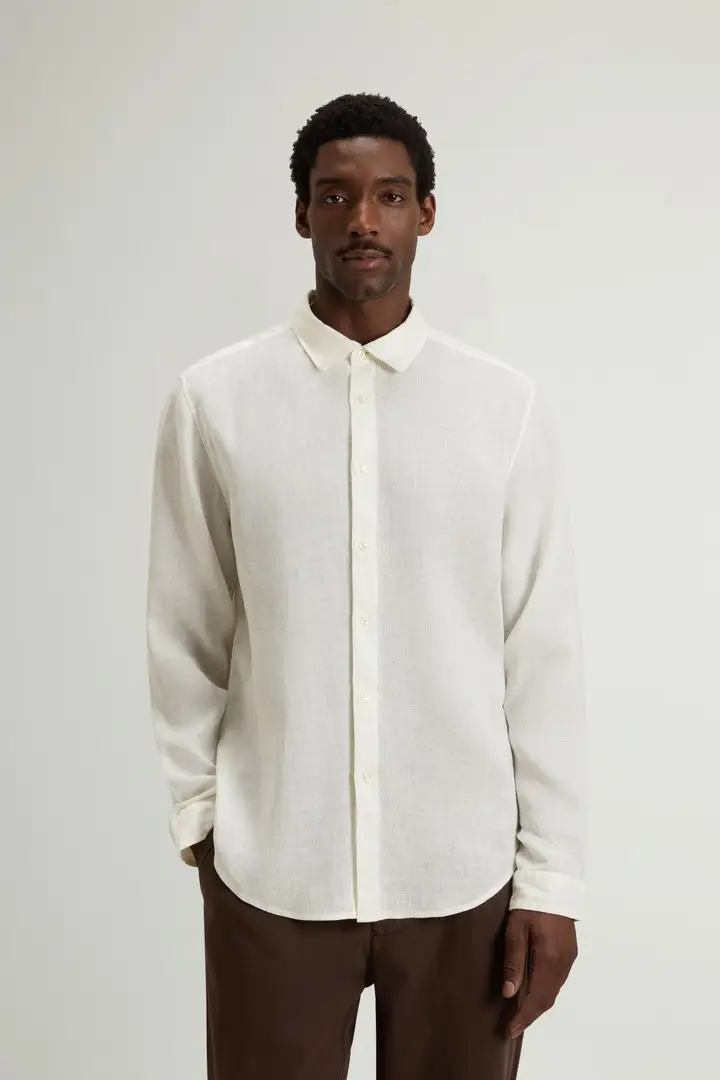 Woolrich uomo Camicia in puro lino tinta in capo Bianco Arctic White