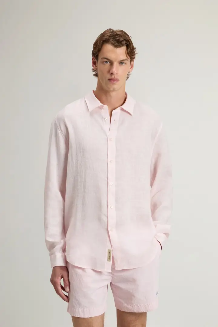 Woolrich uomo Camicia in puro lino tinta in capo Rosa Pale Lilac