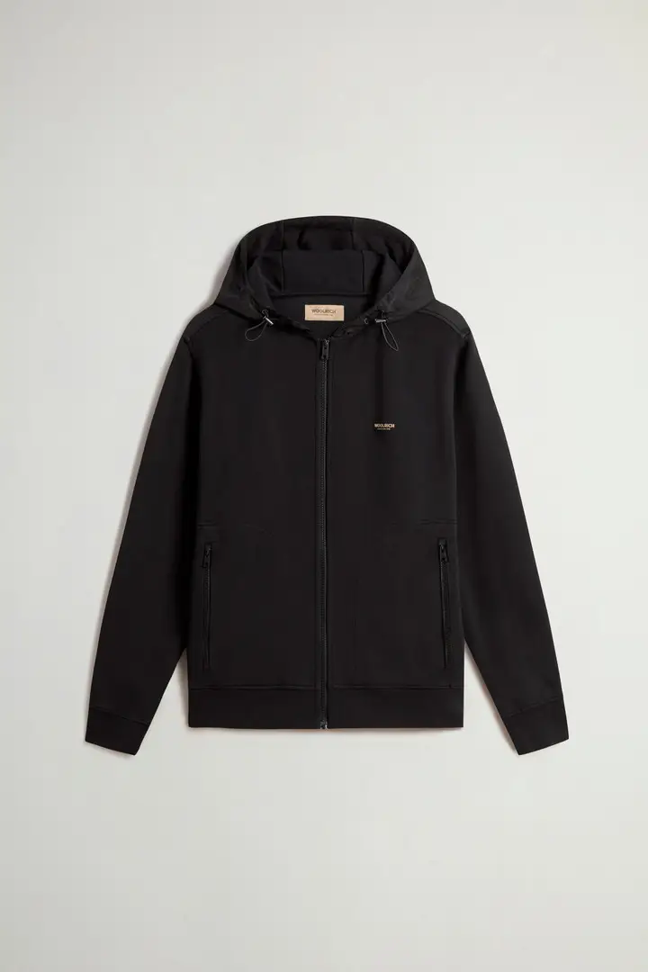 Woolrich Uomo Felpa con cappuccio ibrida in puro cotone e nylon Nero Black