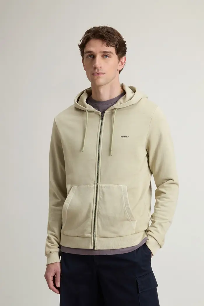 Woolrich uomo Felpa con cappuccio in puro cotone tinta in capo Beige Faded Lint