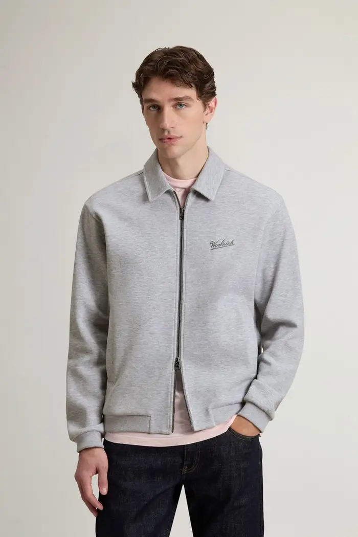 Woolrich uomo Felpa full-zip in piqué di cotone melangé Grigio Harbor Mist
