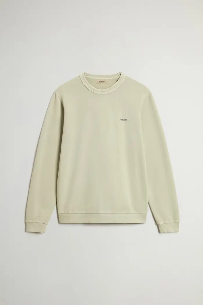 Woolrich uomo Felpa girocollo in puro cotone tinta in capo con logo Beige Faded Lint